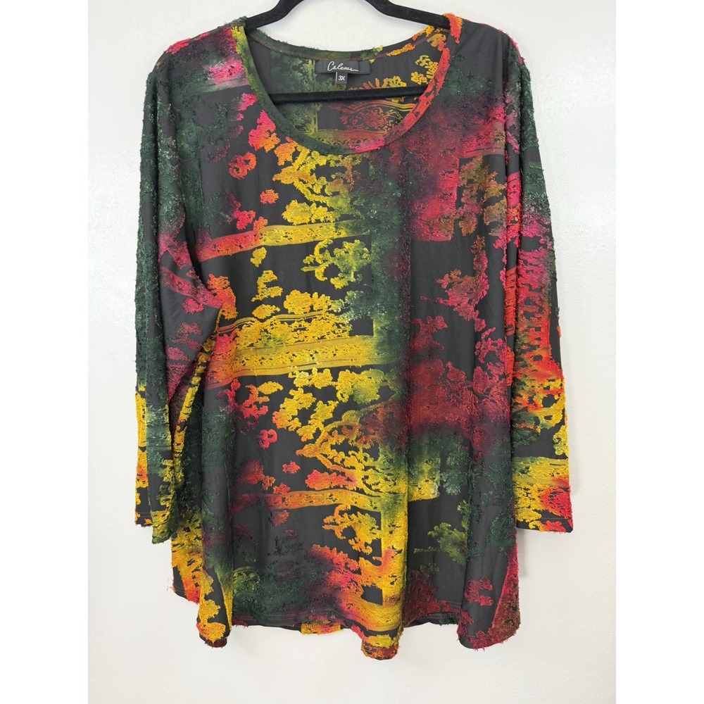 Calessa Plus Size‎ Bold Watercolor Print Scoopneck Tunic Size 3X